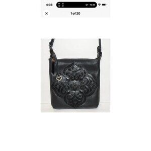 BRIGHTON CASABLANCA KENNA COATED LEATHER MEDALLION CROSSBODY MESSENGER BLACK